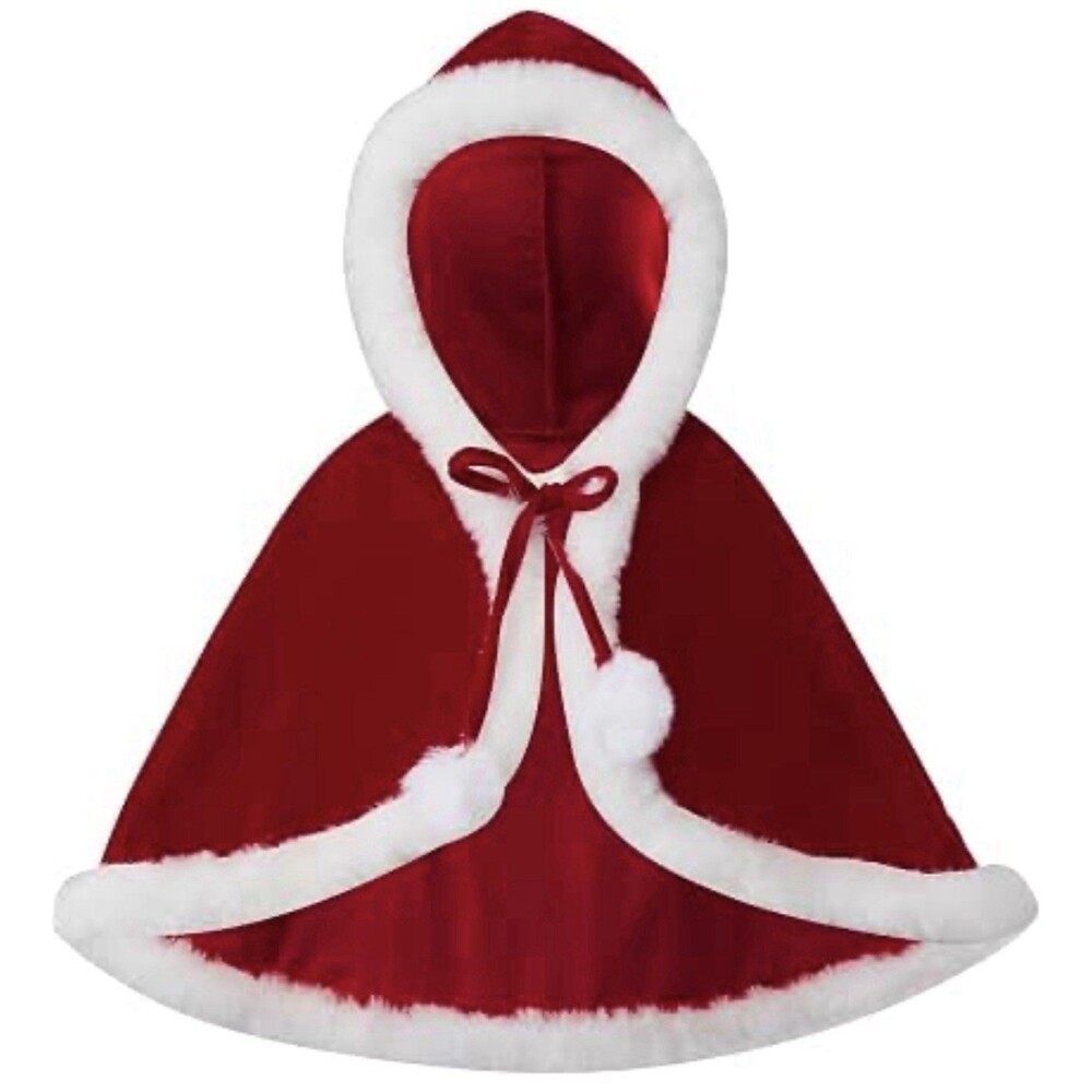 Toddler Baby Girls Christmas Cloak Costumes Red Velvet Mr Santa Hooded Cape 2-5t